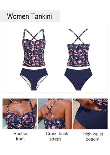 ZAFUL Tummy Control Bathing Suits Two Piece Swimsuit Sweatheart Neck Push Up Retro Slimming Tankini Top with High Waisted Swim Suits 2026 Perfect for Beach Vacations (Blue Floral XXL) - Thumbnail 4