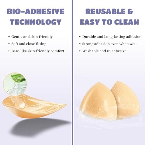 DEPOVOR Double-Sided Adhesive Bra Inserts, Large Size Lightly Padded for D+ Cups, Reusable Lifting Enhancers for Large Busts Beige - Thumbnail 3