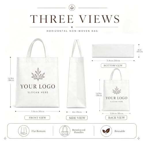 Wubaijin Custom Logo Non-Woven Tote Bags 50–1000 pack, Washable & Reusable, 15” W x 12” H x 4” Perfect for Trade Shows (Vertical) - Thumbnail 3