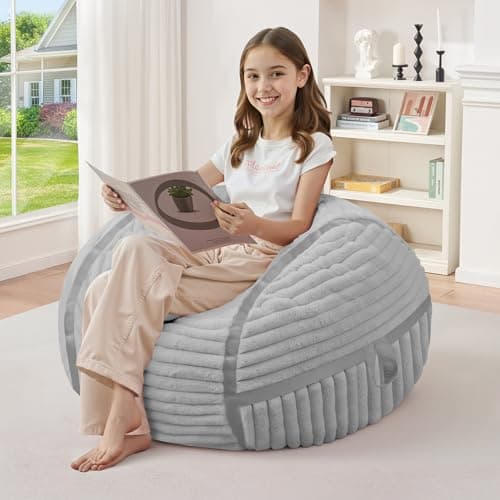 HABUTWAY Bean Bag Chair 2FT Bean Bag Chairs with Memory Foam Filled,2' Small Comfy Beanbag Chair with Soft Faux Fur Cover,Comfy Bean Bag Sofa for Classroom,Living Room,Game Room,Bedroom-Light Grey - Image 1