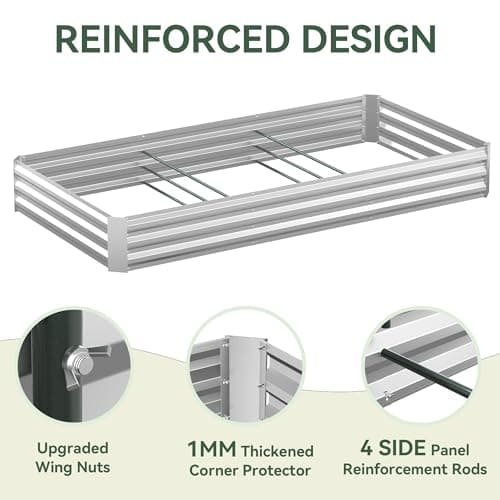 Lineware Raised Garden Bed with Self-Watering System, 8x4x1 ft Elevated Planter Boxes Outdoor with PE Cover, Galvanized Raised Beds for Gardening,Vegetables,Flowers, Backyard, Patio - Thumbnail 6