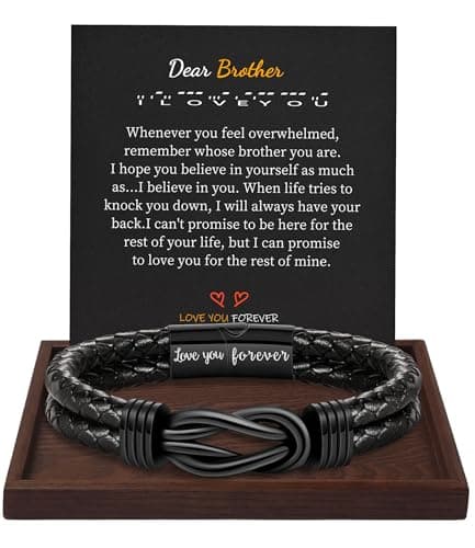 Brother Gifts, Gifts for Brother Leather Bracelet for Men Valentines Day Gifts for Teens Trendy I Love You Engraved Gift for Him Birthday Anniversary Graduation Christmas Jewelry Stocking Stuffers - Image 1