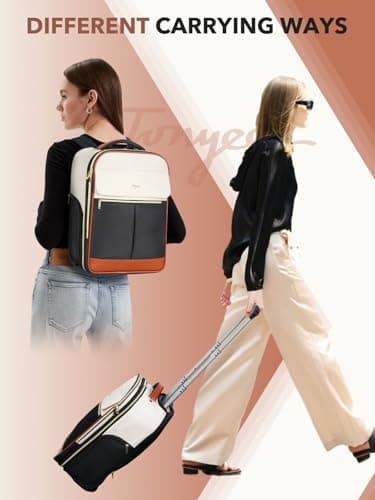 Tonyeee Rolling Backpack for Women, Large Travel Backpack with Wheels Carry on Flight Approved, 15.6 Inch Laptop Wheeled Roller Bag Suitcase for Work Bussiness Weekender (Beige,M Underseat Size) - Thumbnail 2
