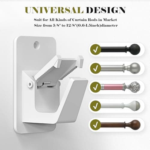 No Drill Curtain Rod Brackets, Universal Curtain Rod Holder, 8 Pack Self Adhesive Curtain Rod Bracket Heavy Duty 30 LB, Nail Free Curtain Rod Bracket for Bathroom, Bedroom, Livingroom, Kitchen, White - Thumbnail 2