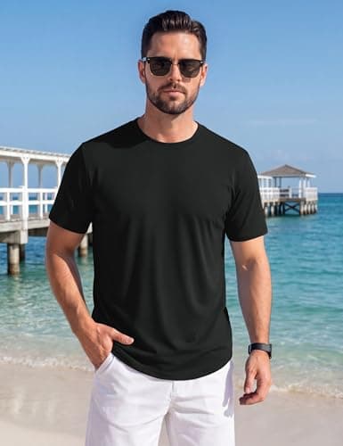 Cotrasen Mens T-Shirts Short Sleeve Curved Hem UPF 80+ Lightweight Moisture Wicking Cooling Casual Crewneck Tee Shirts, Pack of 2 Black/Dark Grey - Thumbnail 2
