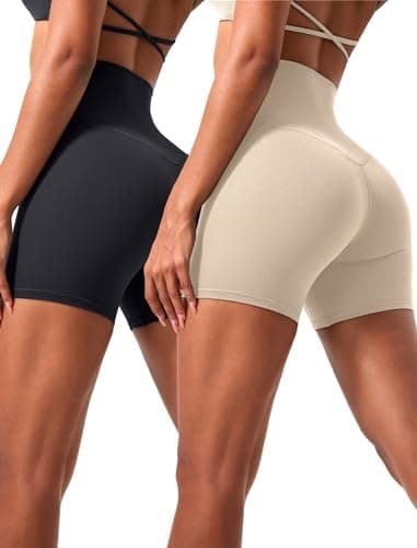 voenxe High Waisted Biker Shorts Women,6" Tummy Control Workout Gym Soft Shorts for Yoga Running,Spandex No Front Seam,2 Pack - Image 1