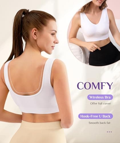 YADIFEN 3 Pack Womens Sports Bras,Wireless Comfortable Seamless Sleep Yoga Sports Bras for Women with Removable Pads - Thumbnail 4