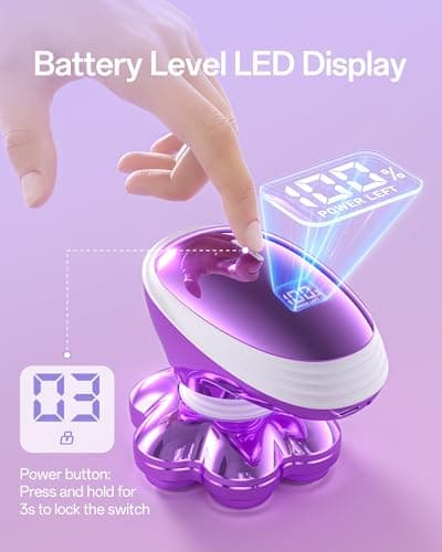 5-in-1 Electric Razors for Women, 7D Magnetic Heads Full Body Shaver, Waterproof Wet Dry Hair Remover with LED Display, Rechargeable Bikini Trimmer for Underarms, Face, Legs, Lips, Arms (Purple) - Thumbnail 4