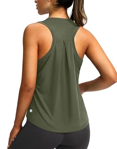 Women's Workout Tops Racerback Athletic Tank Tops Sleeveless Loose Fit Yoga Running Gym Shirts for Women(Olive,L) - Image 1