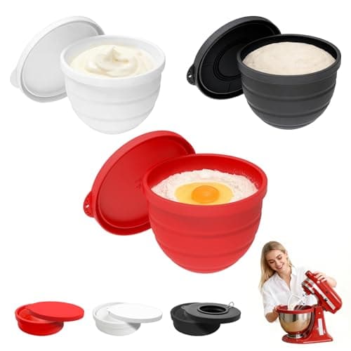 Foldable Silicone Liners for 5 Qt KitchenAid Tilt-Head Stand Mixer(Only), Odourless,Thicker, Cold/Heat-Resistant & Non-Stick, Easy Clean, Set of 3 with Lids, 1Splash-proof Bowl Lid - Image 1