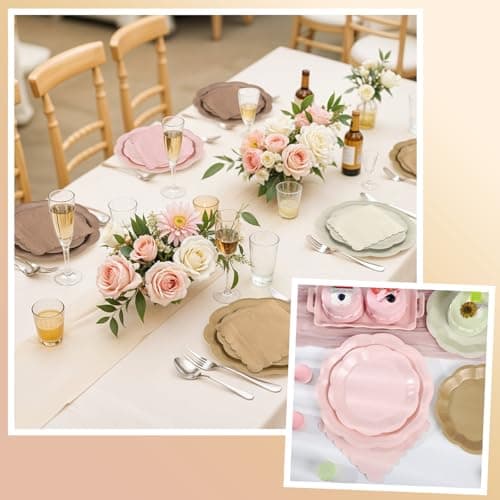 NatNarr Brown Plates and Napkins Set, Boho Baby Shower Decorations Include 7" & 9" Scalloped Gradient Brown Plates, Napkins for Wedding, Baby Bridal Shower, Birthday - Thumbnail 5