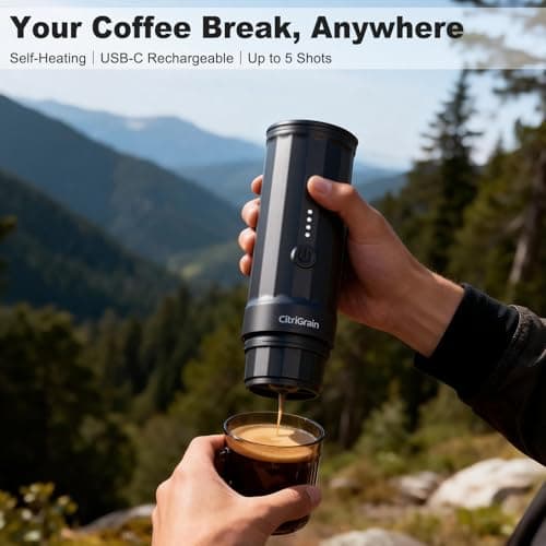 Citrigrain Portable Espresso Machine, Self-Heating Travel Coffee Maker with Fast Charging USB-C & Carrying Bag & Stand, for Ground Coffee & NS Capsules, for Camping, Hiking, RV, Office - Thumbnail 2