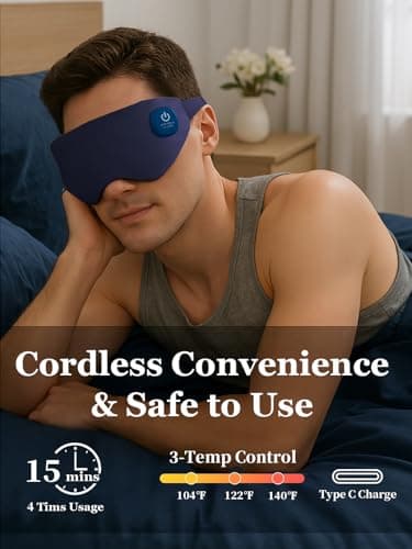 Heated Eye Mask, Cordless Warm Eye Compress for Dry Eyes, Birthday Christmas Gifts for Women Men, Washable Eye Heating Pad for Travel, Eye Relief, Improved Sleep (Blue) - Thumbnail 3