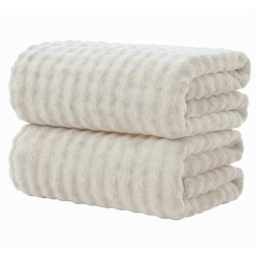 KBY Bath Towels Set of 2, Extra Large Bath Sheets 40X80 Inches,Quick Dry, Ultra Soft & Super Absorbent Oversized Bathroom Towel Sets for Adults, Gym, Spa, Pool & Hotel(Cream) - Image 1