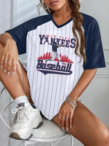 Baseball Graphic Shirts for Women Baseball Fan T-Shirts Baseballs Team Tee Game Day Outfits Casual Tops Dark Blue - Thumbnail 3