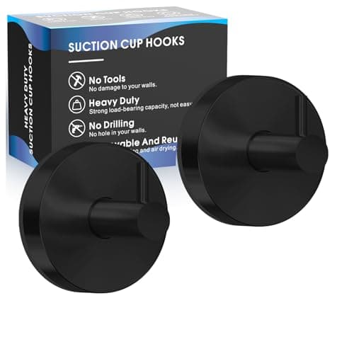 Utobao Suction Cup Hooks for Shower,Shower Hook on Glass,Windows,Tile,Mirrors,Metals,Towel Hooks for Bathrooms for Hanging Towels,Robe,Loofah-Black(2 Pack) - Image 1