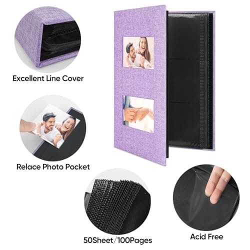 MSTONAL Photo Album 4x6 300 Pockets for Wedding Gifts, Linen Hardcover Memory Book with Front Window for Family Anniversary School Baby Travel Pictures Holds 300 Horizontal Photos, Purple - Thumbnail 5