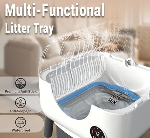 Automatic Self Cleaning Litter Box, MeowWhimsy Extra Large Automatic Cat Litter Box Self Cleaning Robot S7 for Cats, Smart Safety Sensors-App Control-Low Noise, Washable Tray,40 pcs Trash Bag - Thumbnail 4