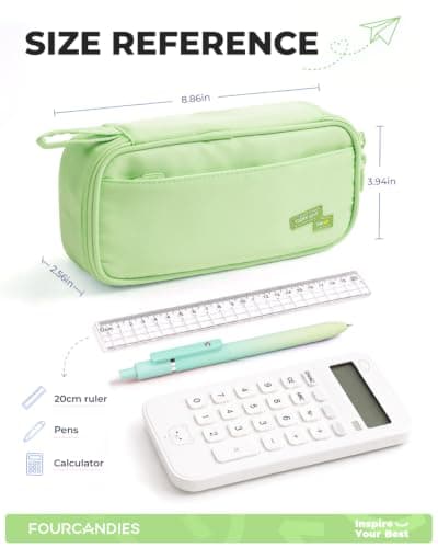 Four Candies Pencil Case, Large Capacity Pencil Pouch—Portable Marker Holder Bag for Home & Office, Soft Supply Organizer (Green) - Thumbnail 6