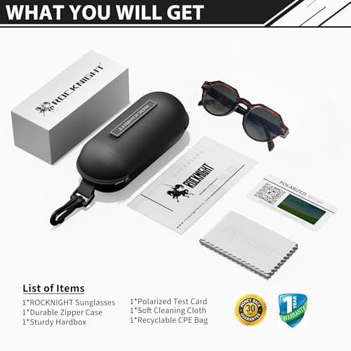ROCKNIGHT HD Driving Polarized Sunglasses for Mens Retro Round Sunglasses Tortoise Acetate Frame Lightweight Fashion Grey Gradient Sunglasses - Thumbnail 6