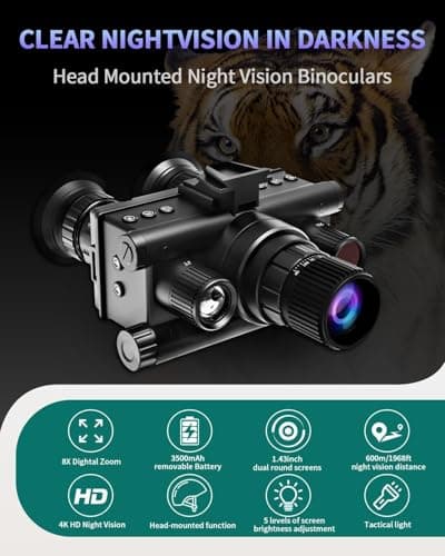 4K HD Night Vision Goggles with Helmet Mount, 8X Zoom, 1968ft View Range, Dual Display Screens and 64GB Card for Outdoor Activities, Dark Black - Thumbnail 4