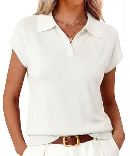 Arach&Cloz Business Casual Tops for Women Wool Blend Cashmere Sweaters Vest Summer Tops Dressy Cap Sleeves Old Money Teacher Outfits Pullover Off-White XL - Image 1