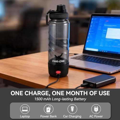 FANS-ONE Electric Protein Shaker Bottle, 24 oz USB C Rechargeable Electric Mixer, Shaker Cups for Protein Shakes and Meal Replacements, Portable Blender Self Mixing Cup for Gym Workout, Black - Thumbnail 4