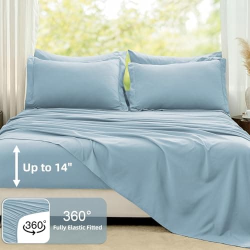 FUANNA Queen Comforter Set Light Blue, 7 Pieces Soft Bedding Sets Queen Size, All Season Lightweight Bed in a Bag with Comforter, Flat Sheet, Fitted Sheet, Pillowcases & Shams - Thumbnail 6