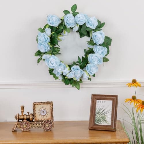 U'Artlines 3 Pack Artificial Blue Rose Vines Floral Garlands Total 19.5 Ft Fake Vine Silk Flower Garland for Indoor Outdoor Home Wedding Arch Garden Wall Decoration - Thumbnail 6