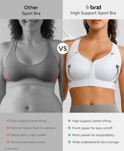 BRXL Sports Bras for Women Front Zipper Padded Adjustable Straps Sports Bra White Cross Back Sports Bras White S - Thumbnail 5