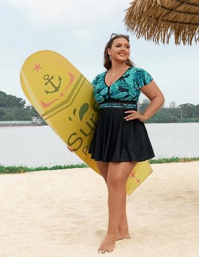 Arolina Women Plus Size Bathing Suit Modest Swimsuits Swim Dress Tummy Control Full Coverage Big Busted with Boyshorts (Green, 20W) - Thumbnail 2