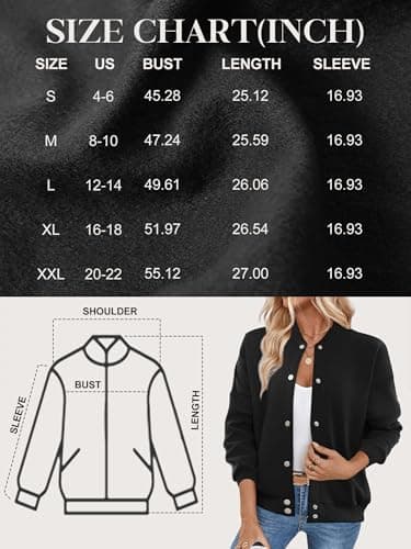GEMLON Womens Button Down Sweatshirts Jackets Long Sleeve Casual Loose Outwear with Pockets Black 2XL - Thumbnail 6