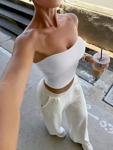 LASLULU Womens Strapless White Tube Tops Basic Backless Sleeveless Longline Bandeau Going Out Crop Tops Cute Casual 2026 Summer Outfits(White Medium) - Thumbnail 5