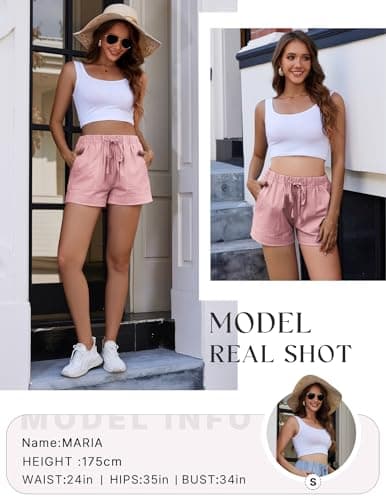 NILOINE 2025 Womens Summer Drawstring Shorts Solid Elastic Waist Casual Beach Shorts Pull On Short Pants with Pockets(1-Pink,Medium) - Thumbnail 4