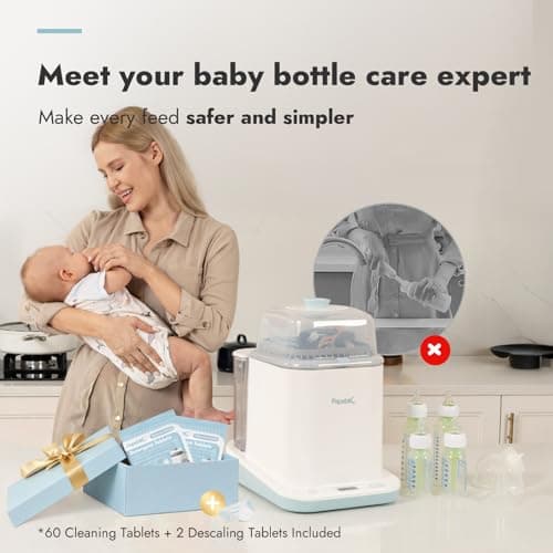 Papablic Bottle Washer Pro, Bottle Washer & Sterilizer & Dryer, 4-in-1 Bottle Washer Sanitizer for Bottles, Pump Parts, C-Section& Baby Essentials - Quick & Clean with 60 Detergent Tablets - Thumbnail 6