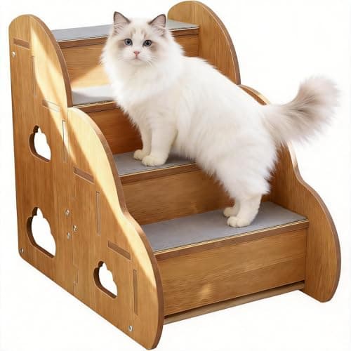 Small Dog Steps for Bed, Wooden Cat Stairs for Old Cats, Pet cat Steps for Couch Sofa Windows,4-Step Ladder,18" L x 12" W x 16" H,Suitable for Height 16-19in - Image 1