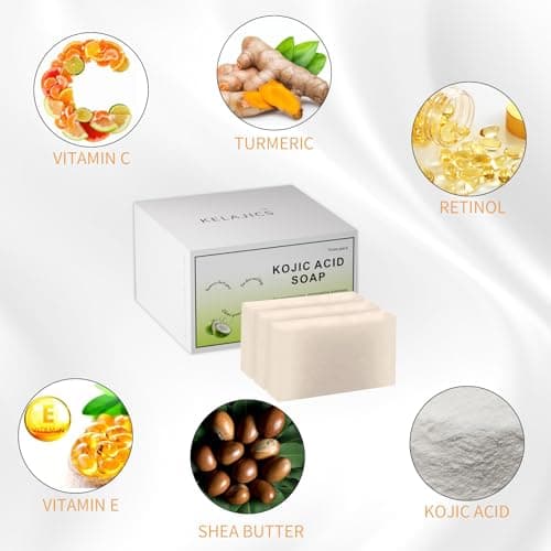 KELAJICS Kojic Acid Soap Bars with Retinol, Collagen, Vitamin C, Fresh Coconut Scent for Face and Body, Moisturizes, Smooth and Evenly Radiant (3 Pack) - Thumbnail 3