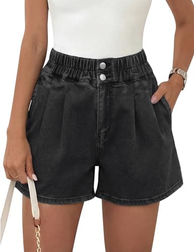 Nitzana Women's Denim Shorts Summer Baggy Elastic High Waisted Wide Leg Jean Shorts with Pockets Trendy 2026 Black M - Image 1