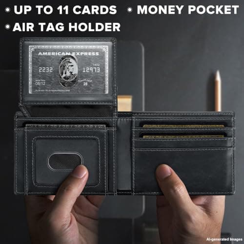 furid Air Tag Wallet Men: Wallet with Airtag Holder - Wallet for Airtag Men Slim Minimalist with ID Window RFID Leather Wallet - Thumbnail 2