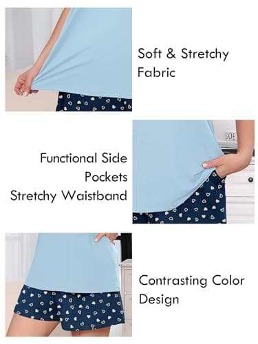 AusLook Plus Size Pajama Set for Women 2 Piece V Neck Short Sleeve Loungewear 2X Set with Pajama Printed Shorts Summer Sleepwear Loose Fit 1X-5X - Thumbnail 4