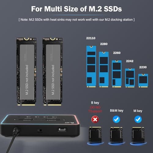 AMZPILOT M.2 Duplicator Cloner Dual-Bay Offline USB C to NVME SATA Docking Station, M.2 Reader 20Gbps for Both (M Key, B+M Key) PCIE NGFF Dock, Size 22110 2280 2260 2242 2230 Enclosure - NN/SS RGB - Thumbnail 3