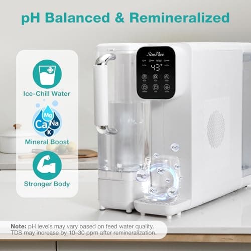 SimPure Y11C-A UV Reverse Osmosis Water Filter Countertop with Cold Water & Alkaline Mineralization, 6-Stage RO Filtration System, 43-59°F Adjustable, Detachable Pitcher, No Installation - Thumbnail 2