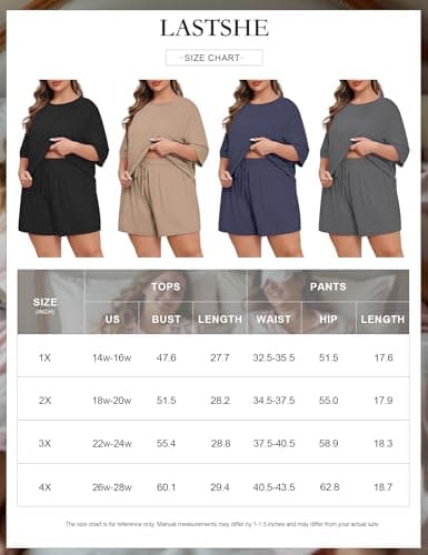 Lastshe Pajamas Set Women's Plus Size 2 Piece Soft Short Sleeve with Pockets Shorts Sleepwear Knit Pjs Loungewear Summer,Black Red Heart,2X - Thumbnail 6