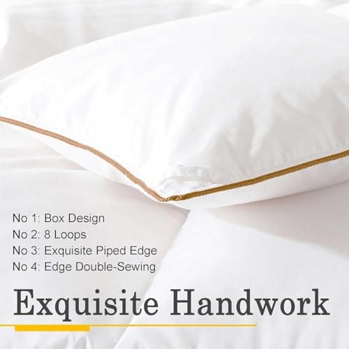 Down Comforter King Size – All Season Medium Weight Fluffy White Duvet Insert, Warm Feather Bedding, Soft 100% Cotton Cover, 90x106 Inch - Thumbnail 3