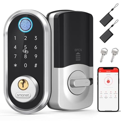Smart Lock Deadbolt - Bluetooth Keyless Entry Door Lock for Front Door, Fingerprint Electronic Keypad Door Lock with App Control & Remote eKey Sharing, Easy Installation for Home, Silver - Image 1
