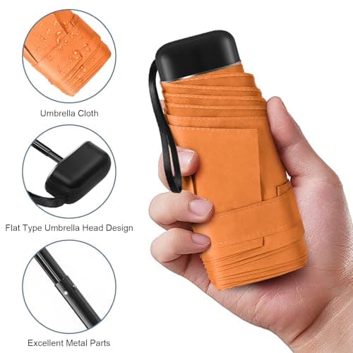 LEAGERA Compact Travel Umbrella with Case - Mini Umbrella for Purse, Small Lightweight &Tiny Umbrellas Design Perfect for Parasol Outdoor Sun&Rain,Orange - Thumbnail 4