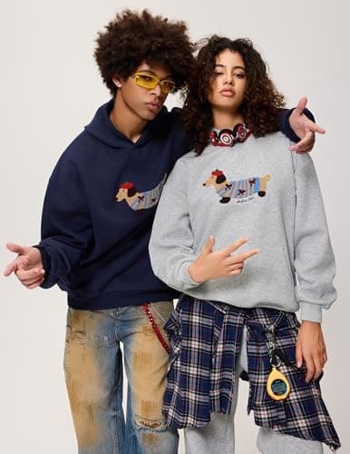 Aelfric Eden Cartoon Dog Hoodie Couple Hooded Sweatshirt Long Sleeve Pullover Oversized Hoodies 2026 Outfits Grey X-Small - Thumbnail 2