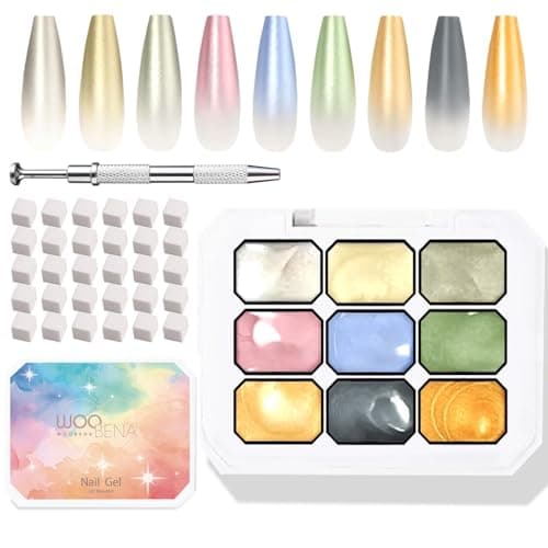 Woobena Pat Pat Gel,9 colors Ombre Gel Nail Polish Gradient Patting Gel Nail Kit for Painting DIY Nail Art No Wipe, Blooming UV/LED Curing with Tweezer and 100Pcs Nail Sponges for Ombre - Thumbnail 6