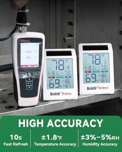 BALDR 2-Pack Indoor Thermometer Humidity Meter, Digital Hygrometer with Backlight, Solar Powered Room Temperature Monitor with Backup Battery, Max Min Records & Comfort Indicator - Thumbnail 4