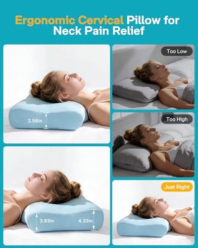 ALLJOY Cervical Neck Pillow for Sleeping,Ergonomic Memory Foam Cervical Pillow for Neck Pain Relief, Orthopedic Bed Pillow for Side Back Stomach Sleepers,Birthday for Women Men - Thumbnail 5